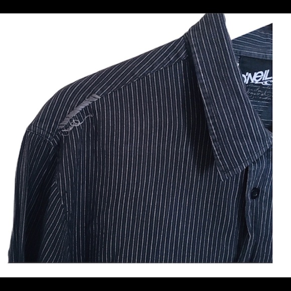 O’NEILL Pinstripe Long Sleeve Button Down Shirt With Distressed Accents Black XL - Picture 5 of 7